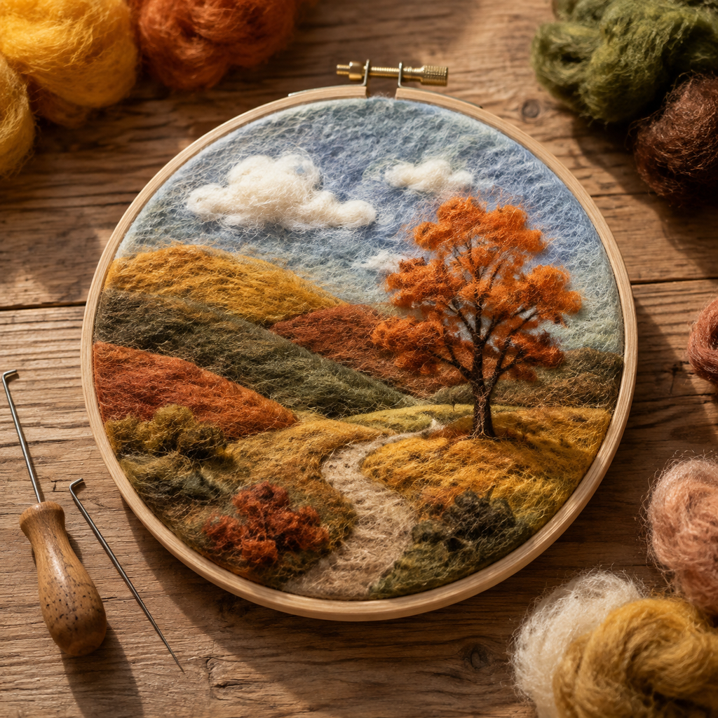 Droogvilten Herfstlandschap voor Beginners: Schilderen met Wol