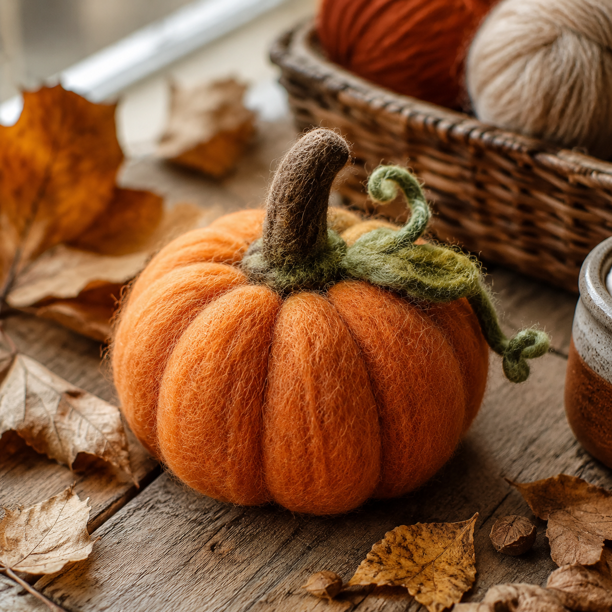Droogvilten Pompoentje voor Beginners: Schattig Herfstdecoratie van Wol