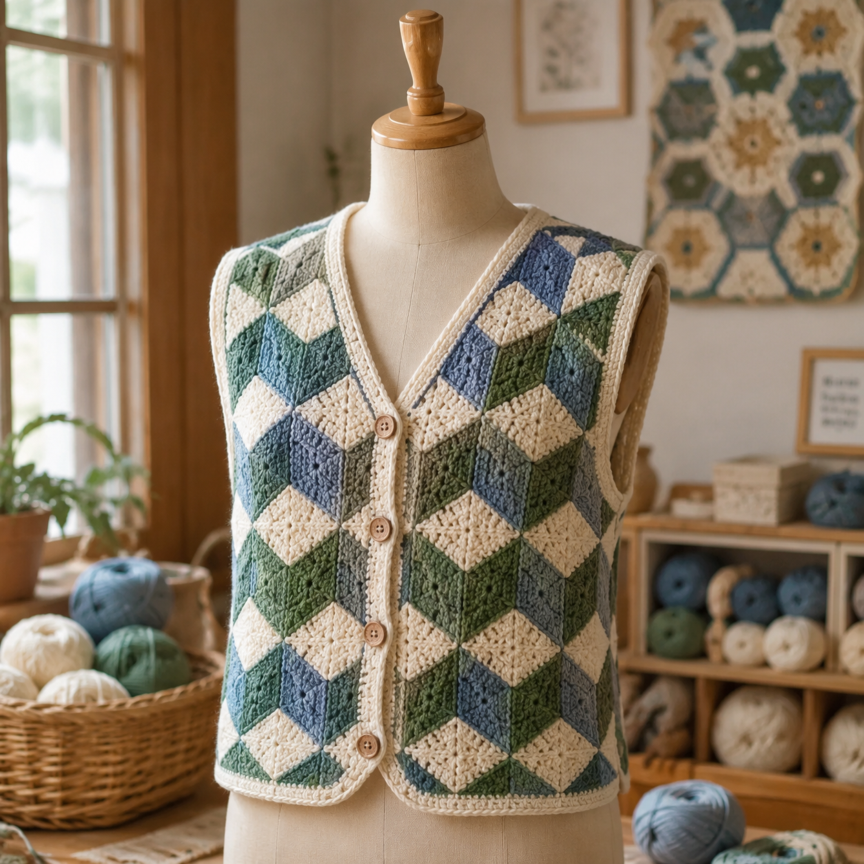 3D Kubusvest Haken: Geometrisch Vest met Optisch Illusie-effect