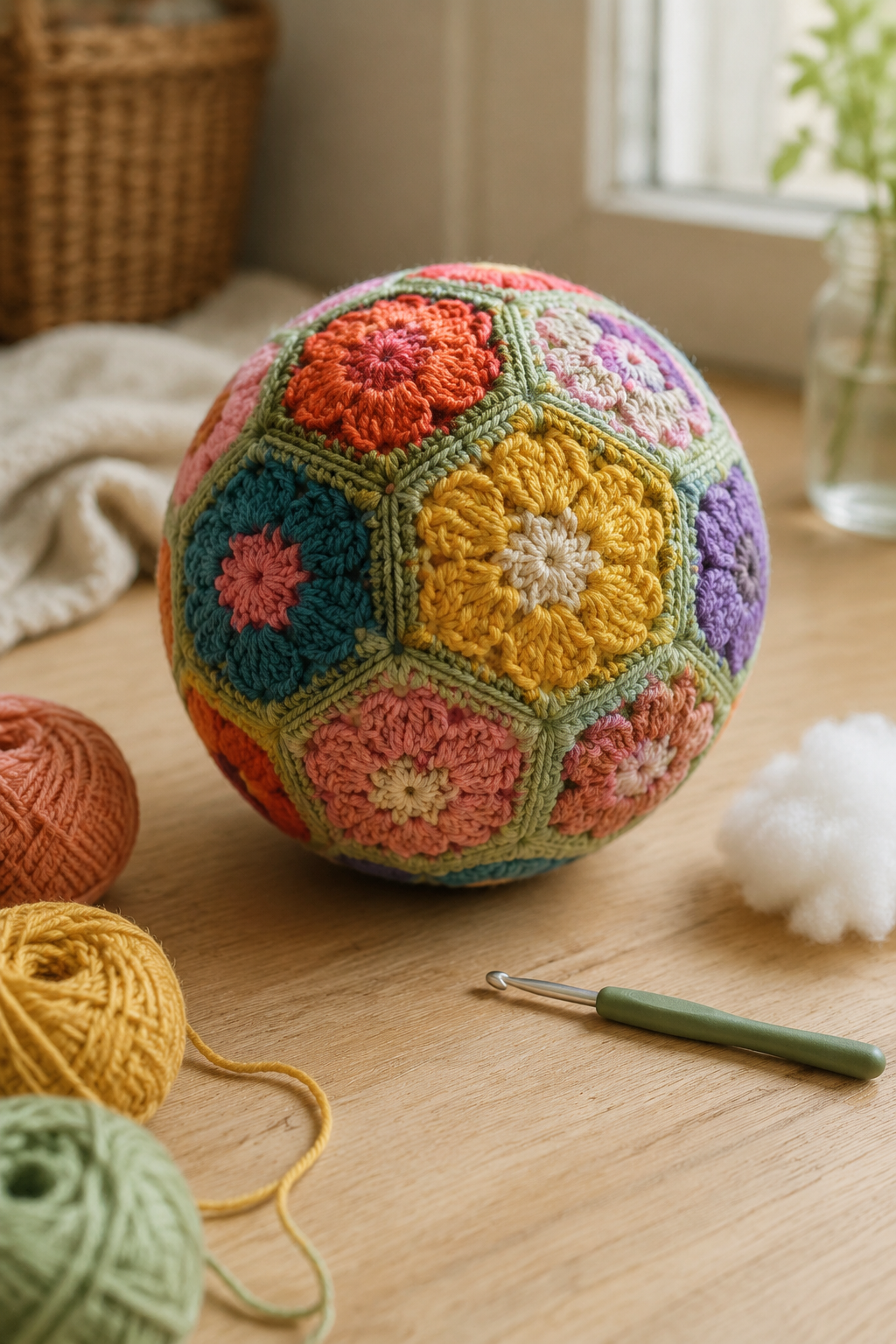 African Flower-bal haken: gratis patroon voor een zachte bal