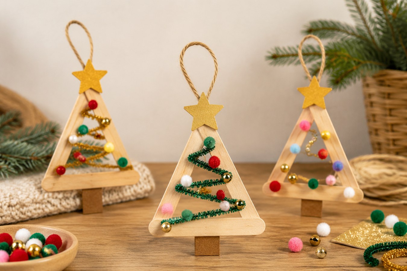 Kerstboomhangers maken van ijslollystokjes