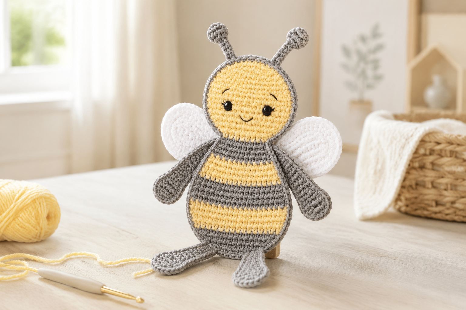 Pastelkleurige Bumble Bee haken: een zacht bijtje in ragdollstijl