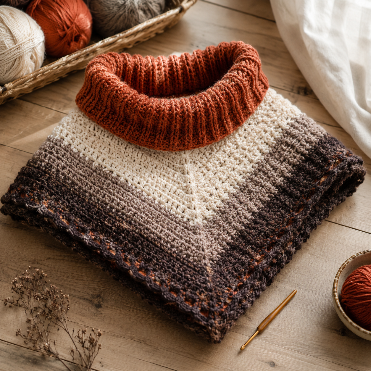 Poncho met kol haken: gratis patroon met ribbeleffect