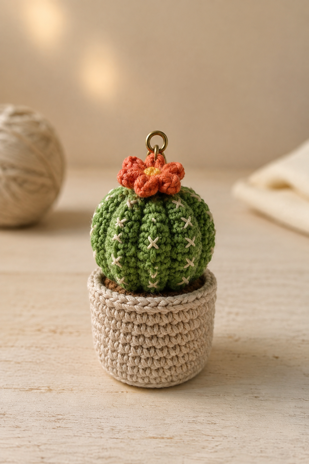 Mini cactus sleutelhanger haken: gratis patroon