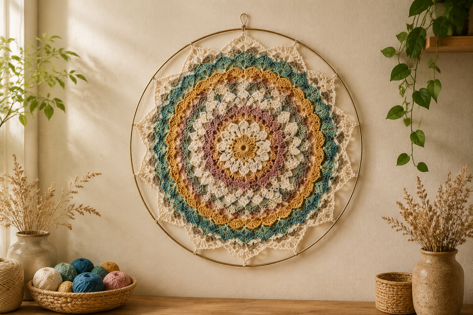 Gehaakte dromenvanger-mandala: gratis Nederlands patroon