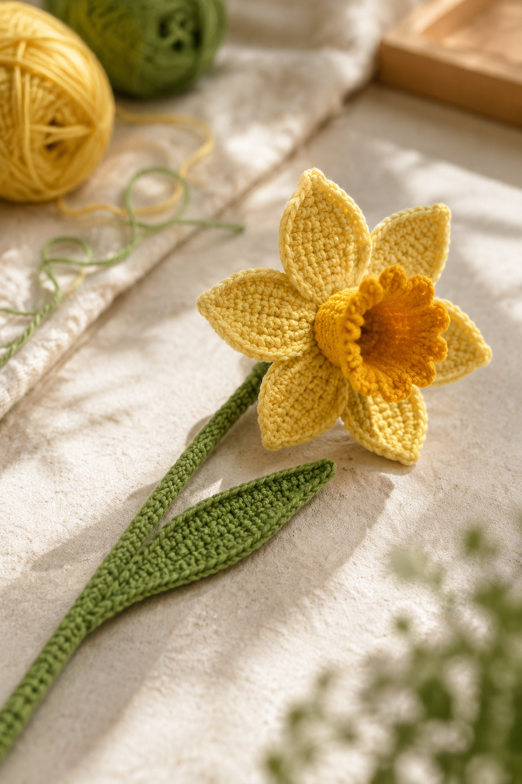 Gehaakte narcis maken: gratis patroon voor een vrolijke bloem