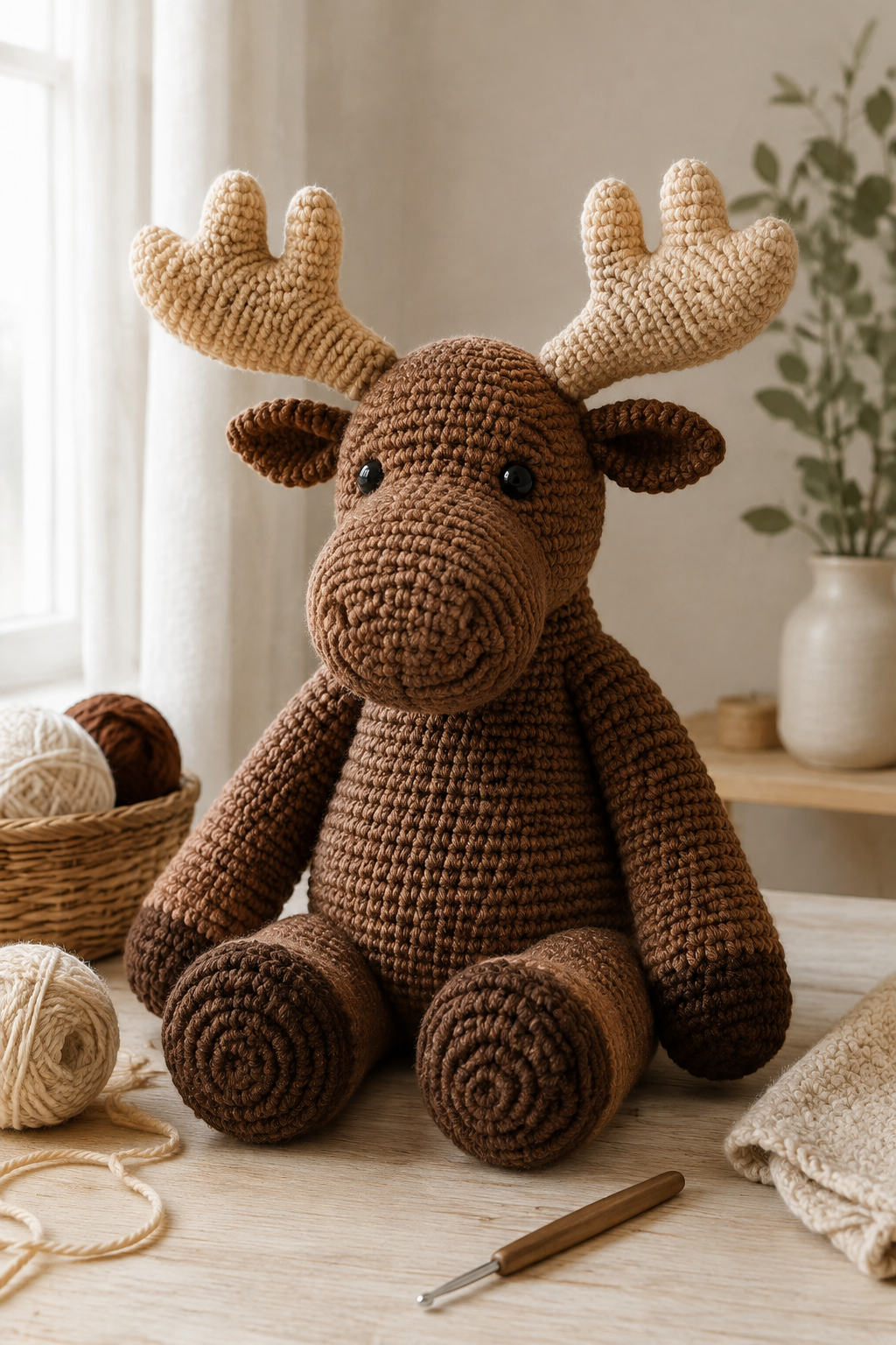 Grote gehaakte eland maken: gratis patroon en materialen