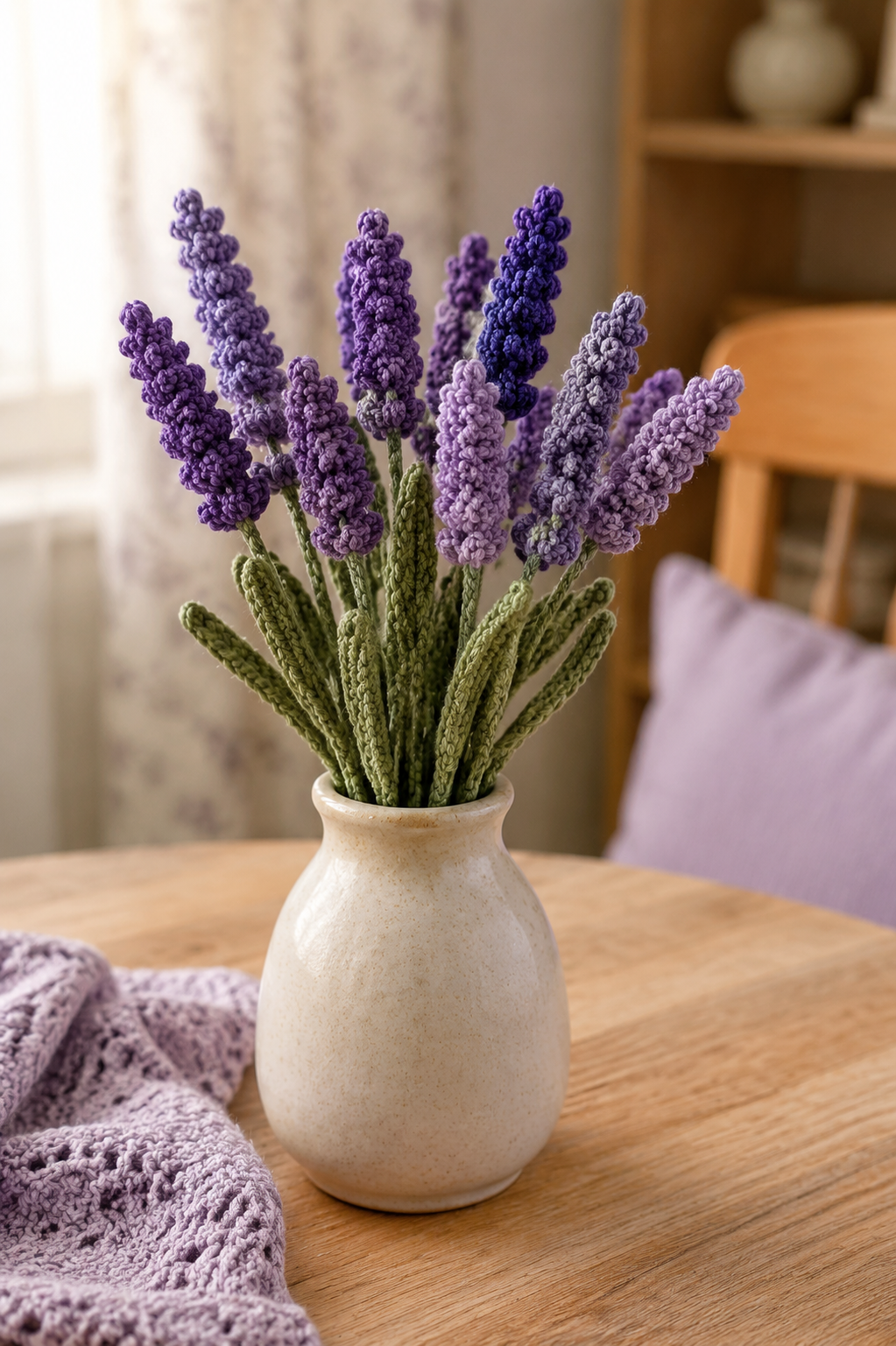 Lavendel haken: bloemetjes en stengels maken