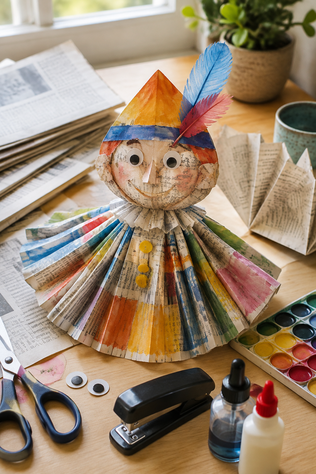 Gekleurde krantenfiguur maken voor Sinterklaas