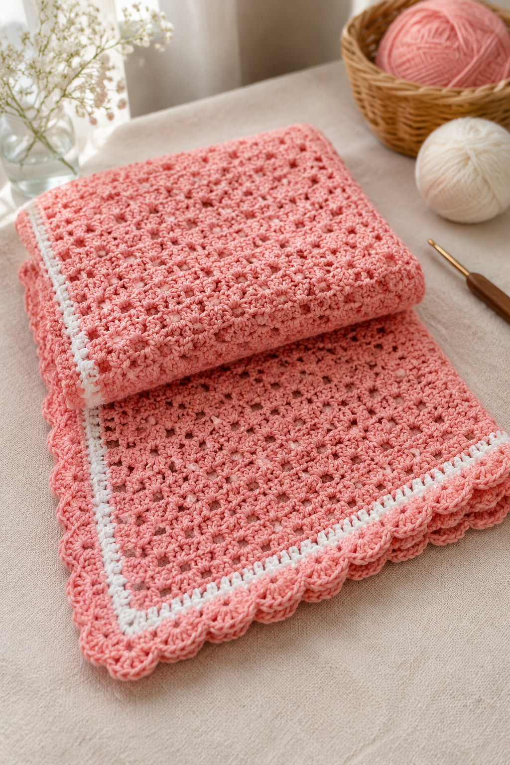 Vintage babydeken haken in roze: gratis patroon