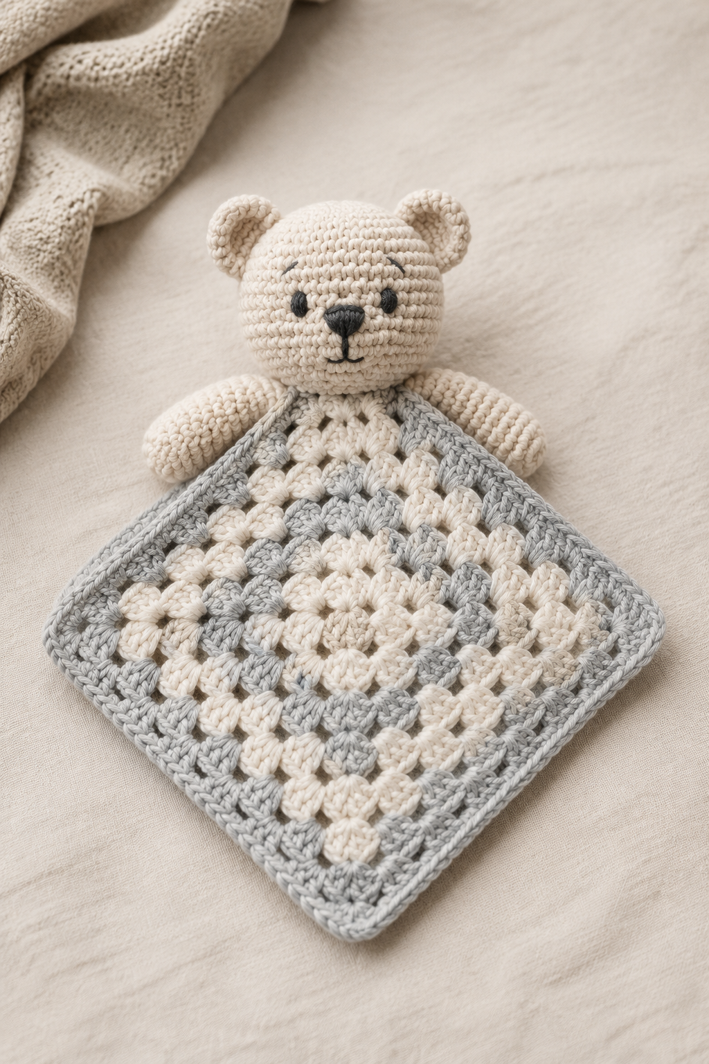 Knuffeldoekje met beertje haken: gratis patroon