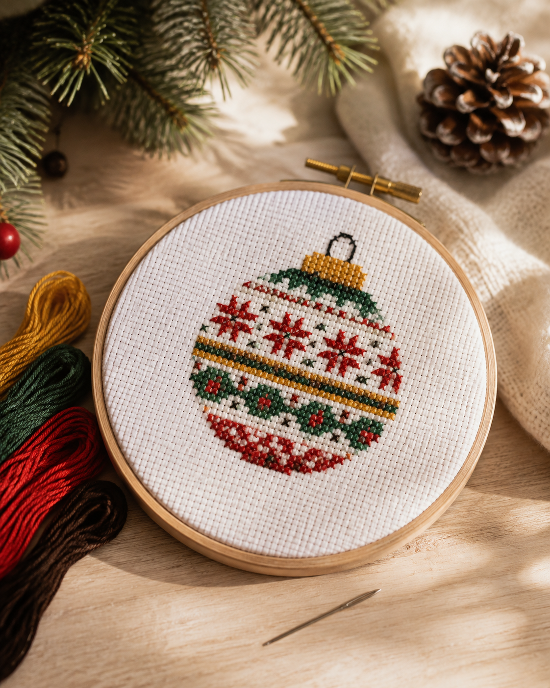 Kerstbal borduren in kruissteek: gratis patroon