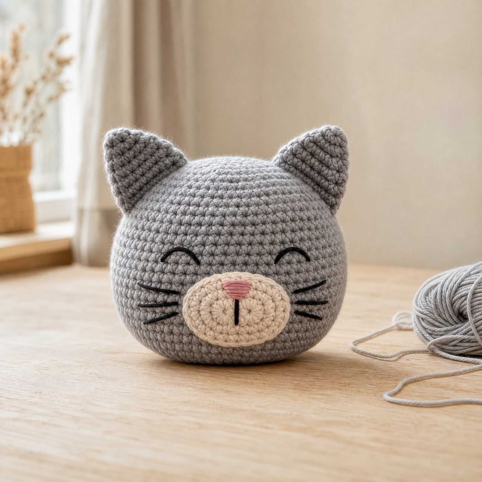 Gehaakt kattenhoofdje haken: gratis patroon voor een kat