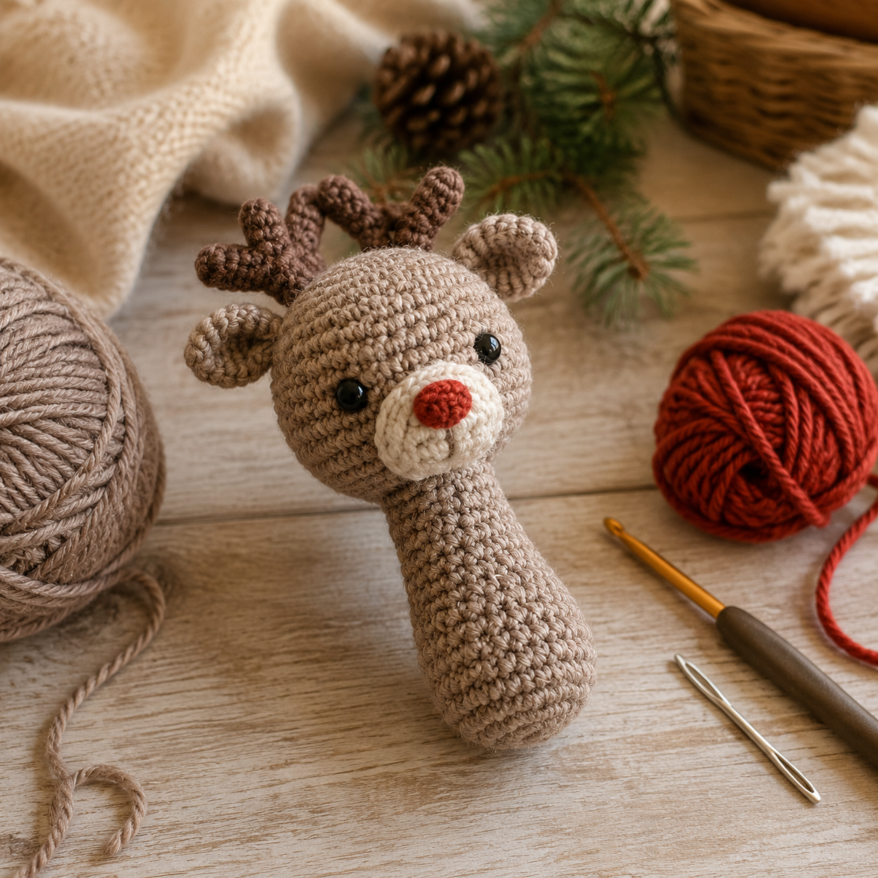 Rendier Ruud haken: gratis patroon voor een rammelknuffel