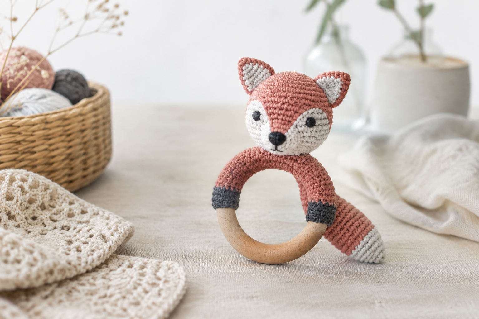 Rammelaar baby vosje haken: patroonoverzicht van Sugary Sweet Design