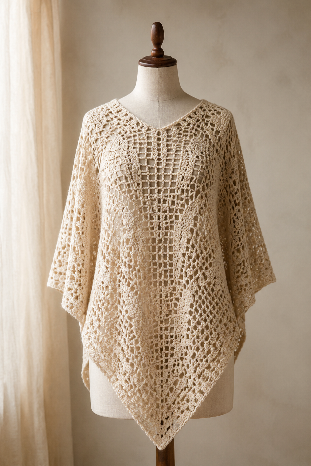 Poncho haken met filetsteek: gratis Nederlands patroon