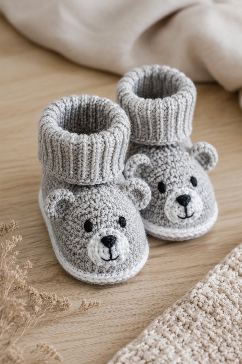 Beren-babyslofjes haken: gratis patroon voor maat 4–5 maanden