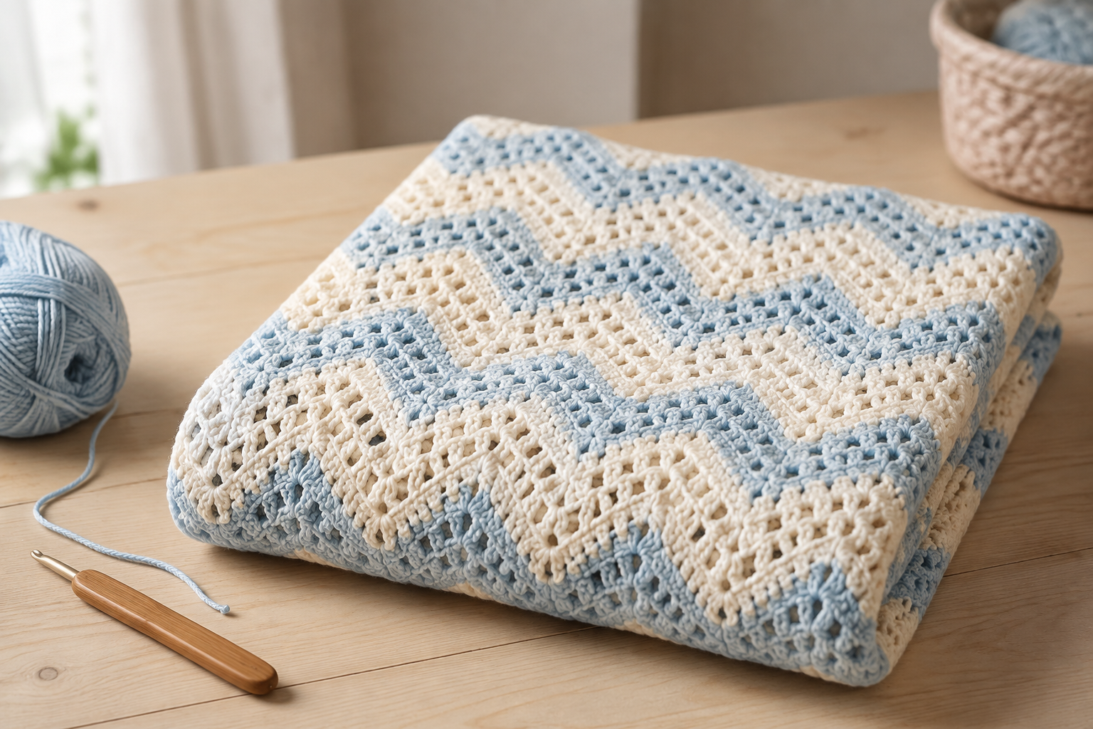 Filet-zigzag babydekentje haken: gratis patroon
