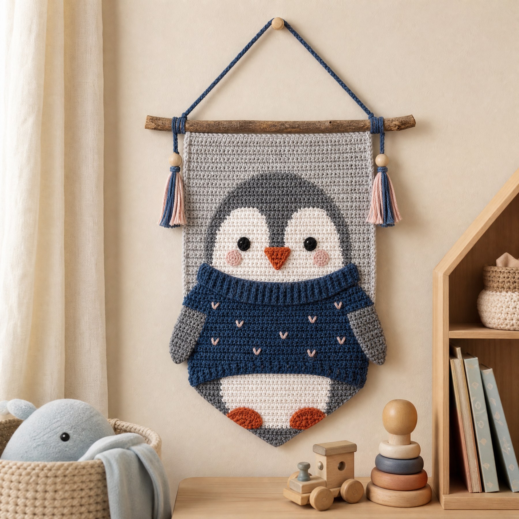 Gijs de Pinguïn wandhanger haken: gratis patroon