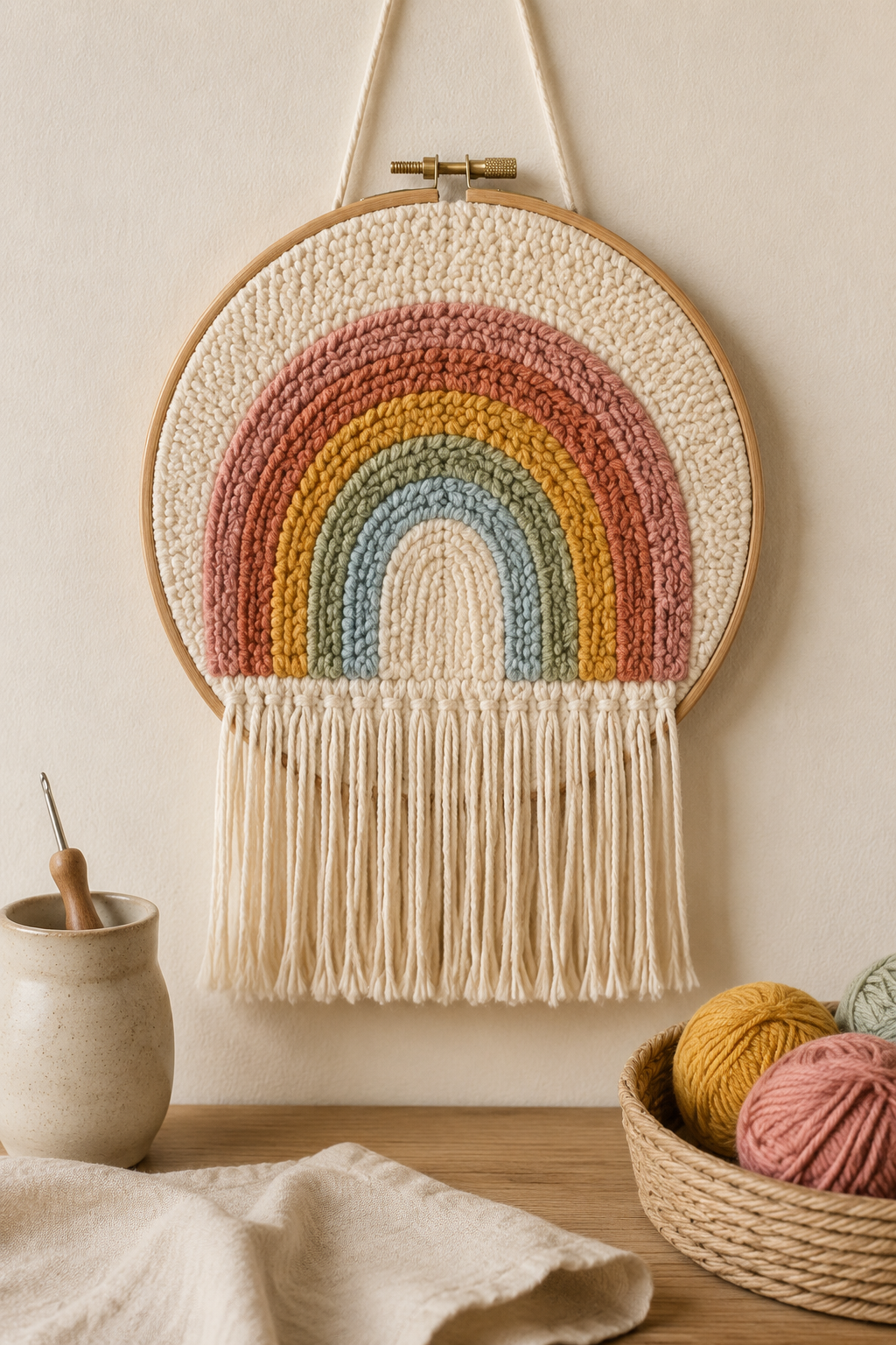 Regenboog-wandkleedje maken met punch needle