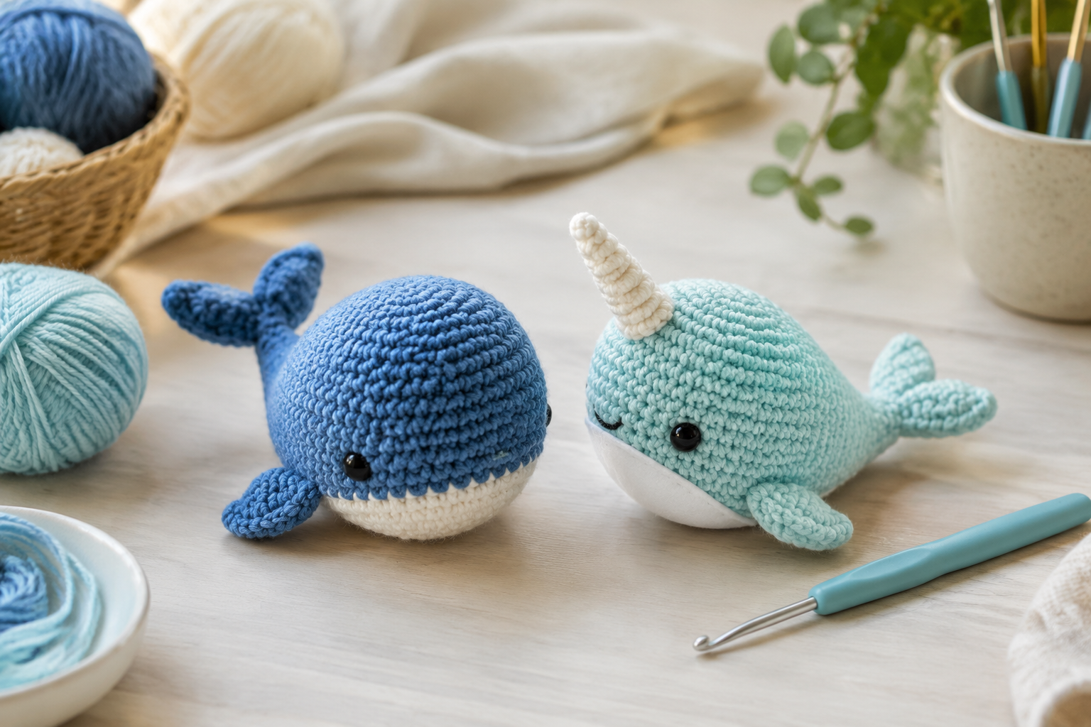 Blauwe walvis en narwal haken: gratis inspiratie voor een amigurumi