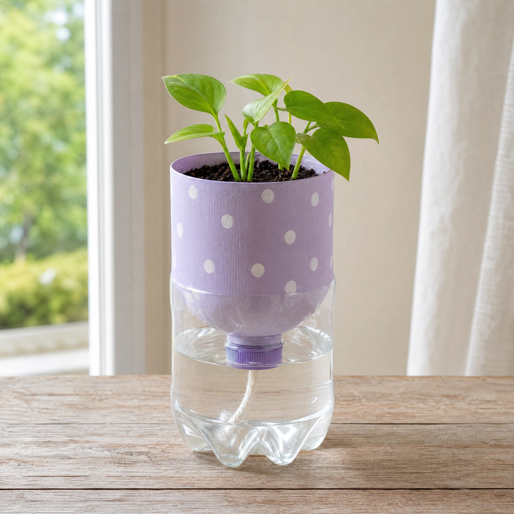 Zelfwatergevende plantenbak maken van een plastic fles