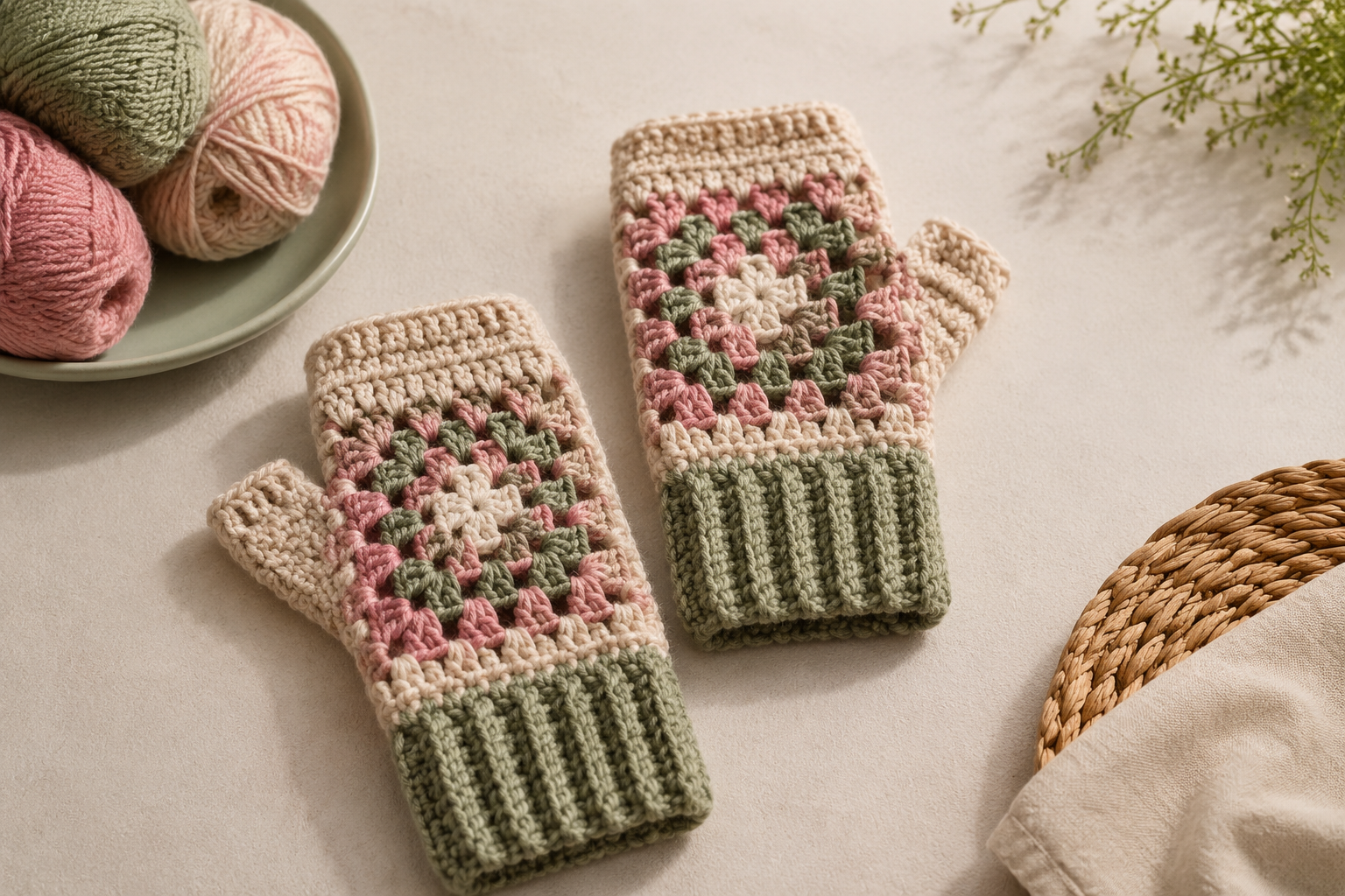 Vingerloze handschoenen van granny squares haken: gratis patroon