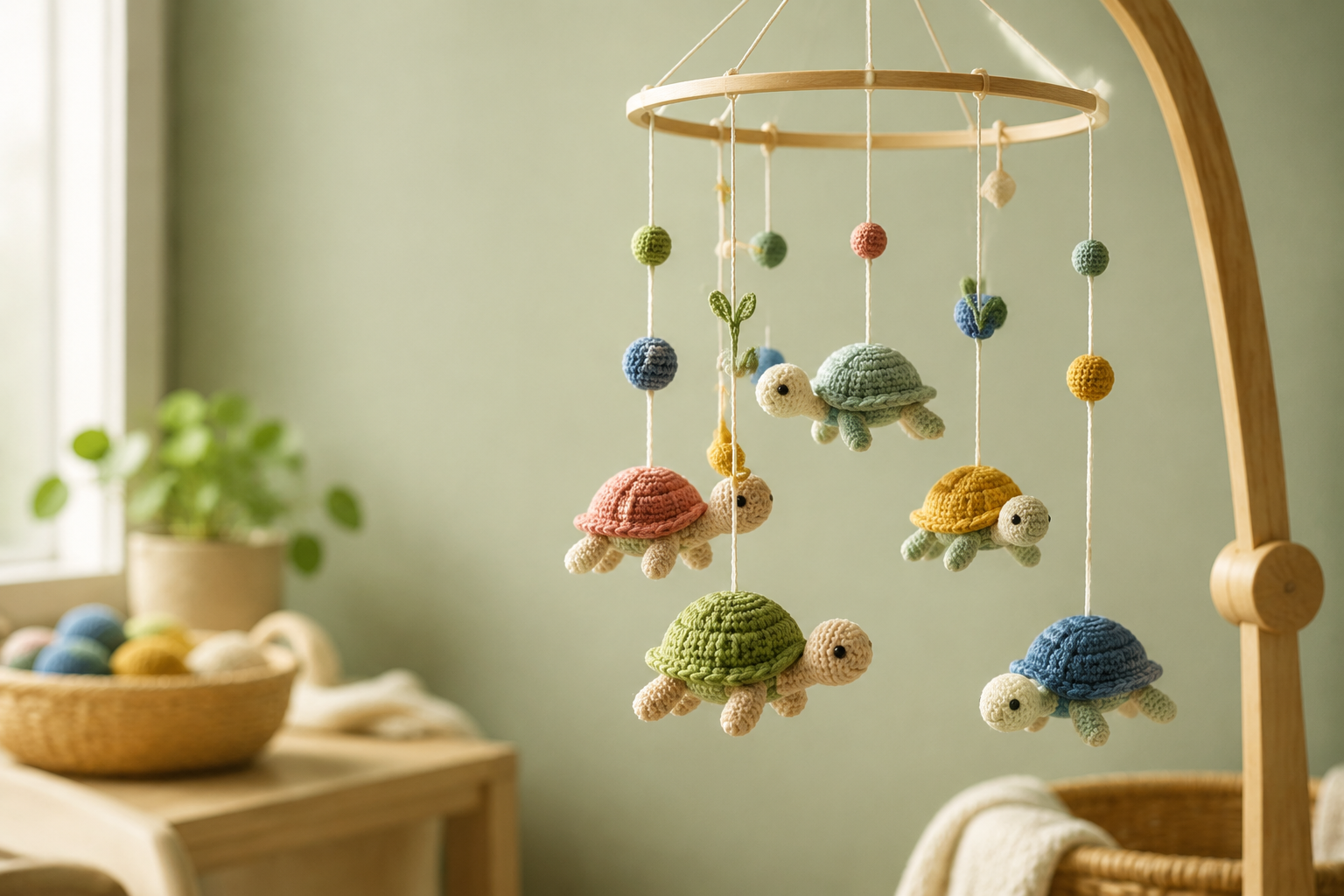 Gehaakte muziekmobiel met schildpadjes: gratis patroon