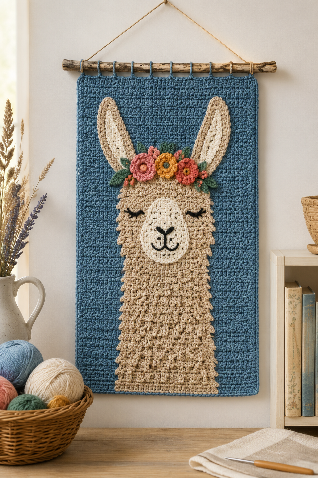 Lama wandhanger haken: gratis patroon in tapestry-steek