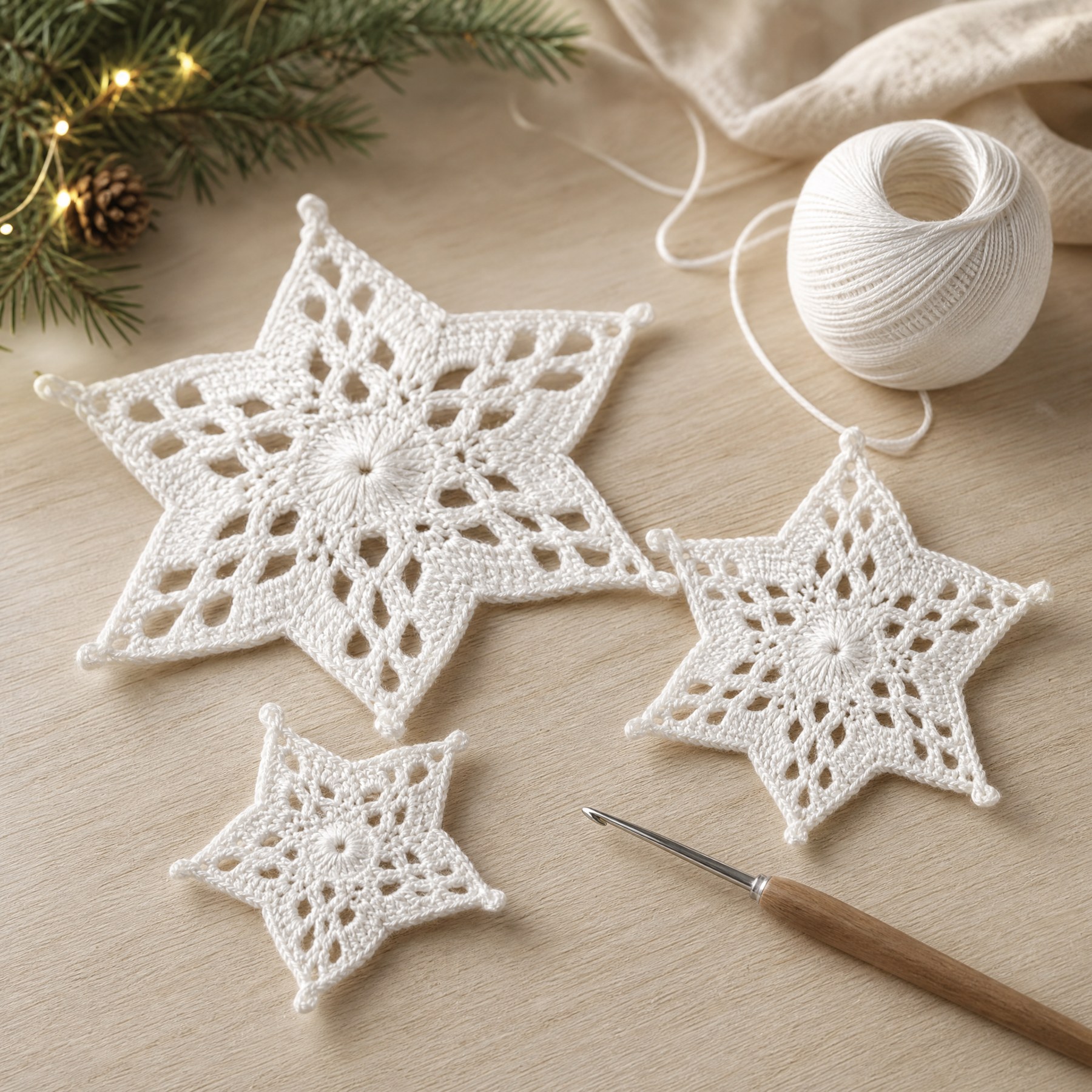 Wishing Stars haken: drie kerststerren in verschillende maten