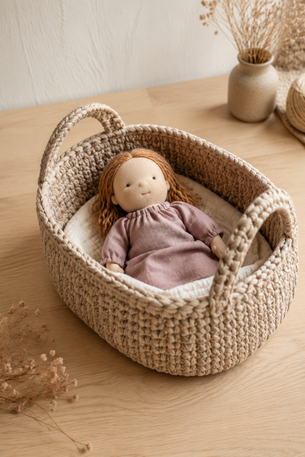 Gehaakte poppenmand maken met stevig koordgaren